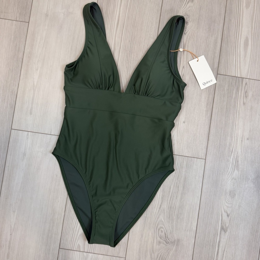 NWT Quince Italian Plunge One-Piece Swimsuit, Small, Green - Picture 3 of 10